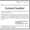 Sandhof Gerhard 1942-2014 Todesanzeige